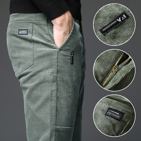 Pantalones de pana para hombre, pantalón verde militar, informal, entallado, para trabajo, oficina, color negro, talla grande, para invierno, 2022 ► Foto 1/6