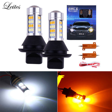 2 piezas Color Dual Canbus LED 1156 BA15S 2835 42SMD ámbar blanco con resistencias señal de vuelta del coche luces de circulación diurna luz DRL ► Foto 1/6