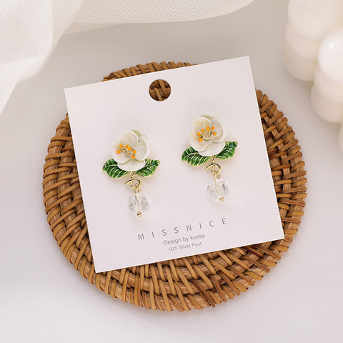 Pendientes de flor de resina esmaltada para mujer, aretes colgantes largos de cristal de aleación de Color dorado, joyería para fiesta ► Foto 1/6