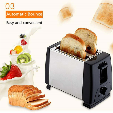 Tostadora de pan de calefacción rápida automática para el hogar, máquina de desayuno de acero inoxidable, horno para hornear, 750W, 220V, 2 rebanadas ► Foto 1/6