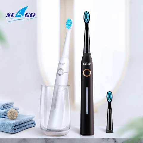 Seago-cepillo de dientes sónico para adultos, recargable rápido, eléctrico, automático, con funda, cabezal de repuesto para blanqueamiento, resistente al agua ► Foto 1/6