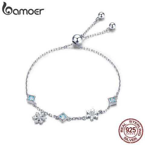 BAMOER-pulsera de plata de primera ley con forma de copo de nieve para mujer, brazalete, plata esterlina 925, invierno, cadena de eslabones, BSB001 ► Foto 1/6