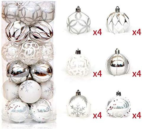 Bolas de Navidad de 24 Uds., adorno para el árbol de Navidad, bolas colgantes, decoraciones para vacaciones, boda, decoración de Navidad, blanco ► Foto 1/6