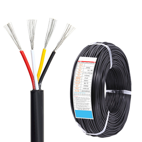 Cable de funda de 4 núcleos, 24AWG, chapado en estaño, lámpara de Cable de cobre sin oxígeno, línea de carga de señal de Cable de datos Diy, Color negro ► Foto 1/6