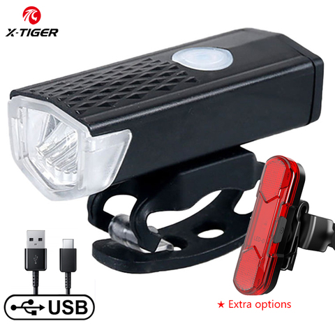 Luz X-TIGER para bicicleta recargable vía USB, luz LED delantera y trasera de 300 lúmenes, linterna de advertencia para ciclismo ► Foto 1/6