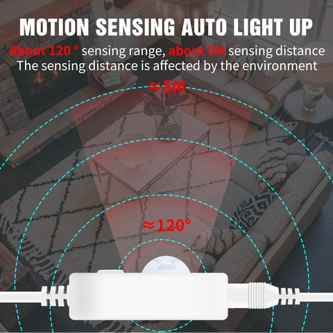 Sensor de movimiento PIR Led inteligente de 1 ~ resistente al agua 5M cinta Led de Luces USB Luces Led decoración lámpara 5V tiras de luz Led dormitorio Decoración ► Foto 1/6