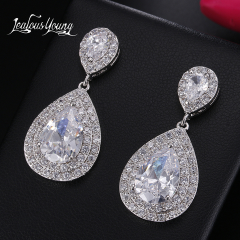 Pendientes brillantes de circonita cúbica de gota de agua para mujer, aretes largos grandes de CZ, aretes de boda de cristal para novia, joyería de moda, AE413 ► Foto 1/6