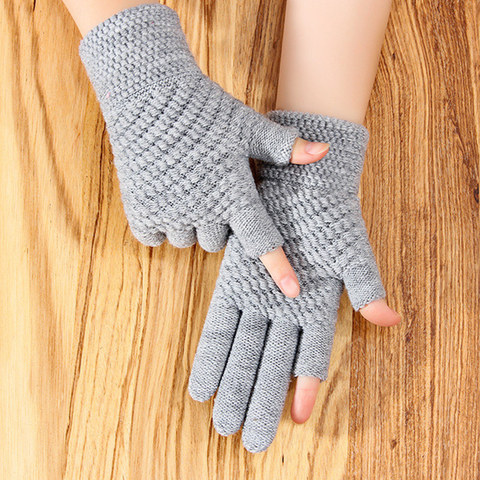 Guantes de invierno para hombre y mujer guantes de lana de punto grueso para oficina, para jugar a juegos de escritura, sin dedos, para teléfono ► Foto 1/6