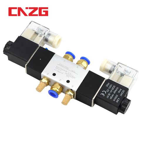 Válvula Solenoide neumática de alta calidad, 220V, 4V, 220-08, aire de 5 vías, 2 posiciones, 1/4 pulgadas, aleación interna de bobina, CC de 12V, de 24V CC, CA de 110V ► Foto 1/6