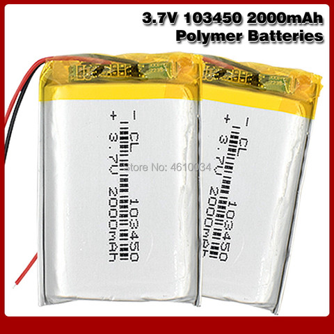 Batería recargable de polímero de litio lipo 103450 3,7 V 2000MAH para MP3 GPS navigator DVD grabadora auriculares e-book Cámara ► Foto 1/6