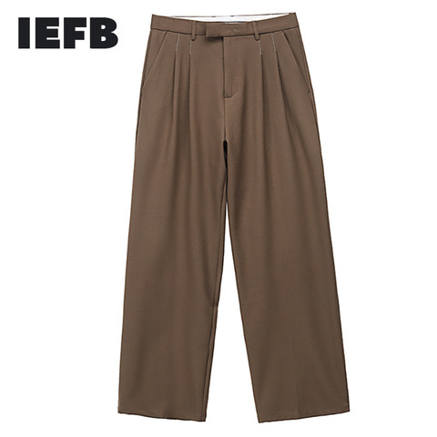 IEFB-Pantalones informales para hombre, pantalón de pierna ancha, rectos, fáciles de combinar, Vintage, holgados, 9Y1937 ► Foto 1/5
