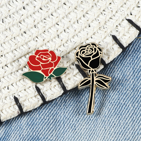 Pin de solapa con flor para mujer, 2 uds., rojo, negro, diseño de rosa, broches metálicos, pareja, regalo romántico, citas, joyería de boda ► Foto 1/6