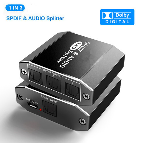 Divisor de Audio óptico Digital Spdif Toslink, aleación de aluminio, 1x3, divisor óptico, compatible con 5,1 canales, LPCM, 2,0 DTS ► Foto 1/6