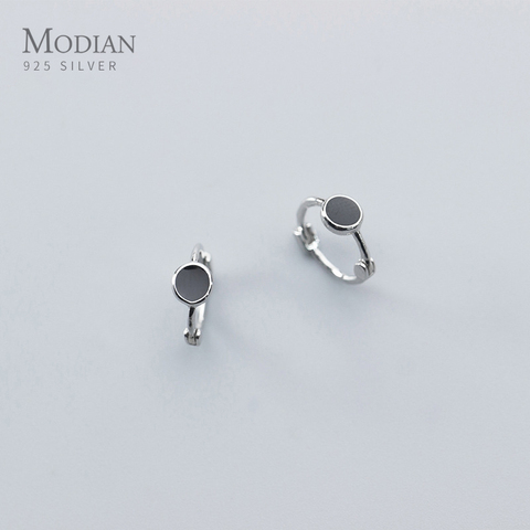 Modian-pendientes de aro geométrico para mujer, de Plata de Ley 925 auténtica, pendiente redondo círculo negro, joyería fina, regalo de fiesta ► Foto 1/5