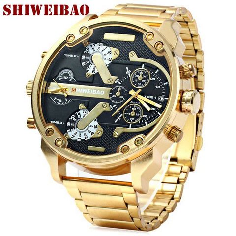 SHIWEIBAO-Reloj de pulsera de cuarzo para hombre, de lujo, resistente al agua, doble horario, con correa de acero inoxidable ► Foto 1/6