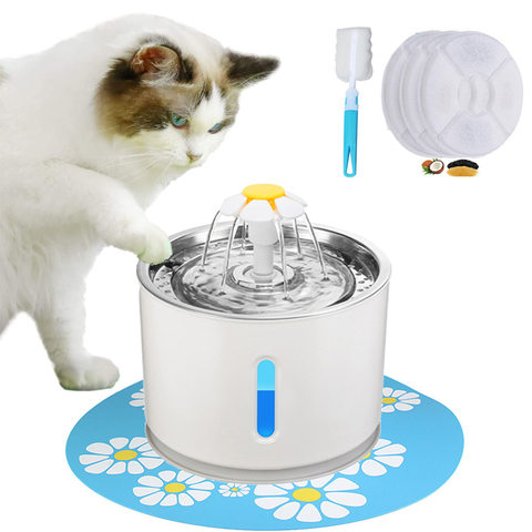 Dispensador de agua automático para gatos y perros, bebedero ultra silencioso, estilo fuente, con luz LED, USB, tazón ideal para mascotas pequeñas, capacidad de 2,4 L ► Foto 1/6