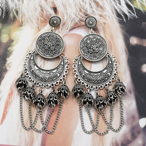 Pendientes estilo oxidado hueco grande colgantes para mujer, joyería India Jhumka gitana, plateado bohemio Vintage étnico, pendientes estilo oxidado ► Foto 1/6