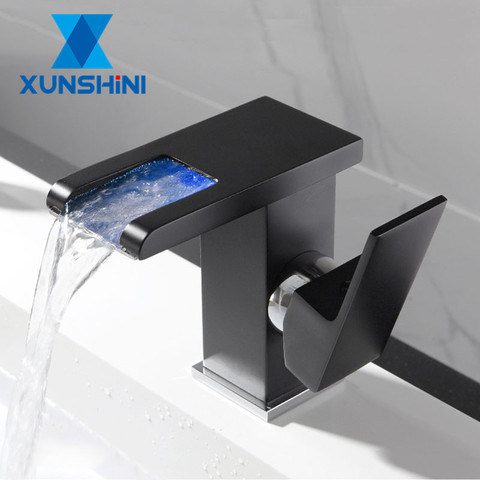 XUNSHINI-grifo de cascada LED con cambio de color RGB para lavabo de baño, grifería de Mezclador de Baño, mezclador de inodoro de un solo mango ► Foto 1/6