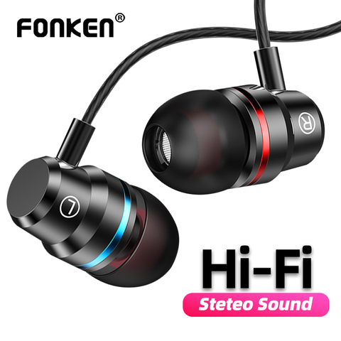 FONKEN-auricular con cable de 3,5mm, auriculares estéreo de graves para música, Auriculares deportivos impermeables con micrófono para videojuegos, para Xiaomi y Samsung ► Foto 1/6