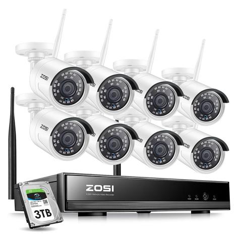 ZOSI-Sistema de cámara de seguridad CCTV tipo bala inalámbrica, kit de vigilancia IP potente, 8CH, 1080P y 2MP, H.265 + NVR, wifi, 8 piezas ► Foto 1/6
