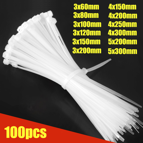 100 unids/bolsa de cable de auto-bloqueo de nylon plástico corbata blanco organizador Cable de sujeción Cable de alambre de tirantes ► Foto 1/6