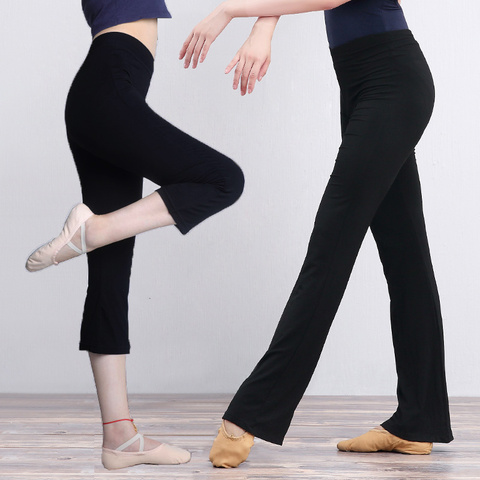 Pantalones de baile de Ballet para mujer y niña, pantalones informales de Fitness de algodón negro para gimnasia, pantalones acampanados ► Foto 1/6