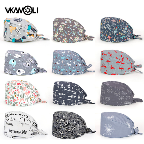 Nuevo gris sombreros estampados Unisex Gorro de trabajo gorra Gorro Enfermera Quirofano exfoliante sombreros de algodón enfermeras sombreros para las mujeres médicos ► Foto 1/6