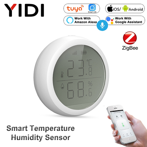 Tuya inteligente ZigBee Sensor de temperatura medidor de humedad Detector de Monitor de vida inteligente APP del higrómetro del termómetro Alexa de Google ► Foto 1/6