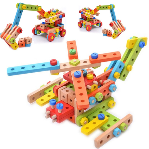 Bloques de construcción de madera Montessori para niños, herramienta de desmontaje, gran variedad de tuercas, juguetes educativos, regalo ► Foto 1/5