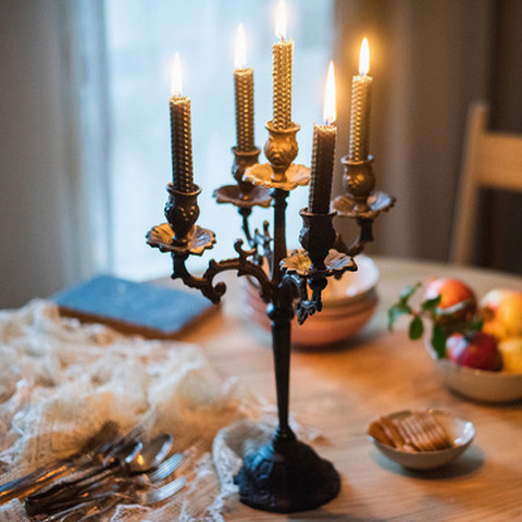 Candelabro de hierro fundido de estilo americano para Decoración de mesa, accesorios de cena con luz de velas para el Día de los Amantes, lámpara romántica de vinilo ► Foto 1/6