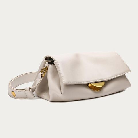 Bolso de cuero con diseño de moda para mujer, bolsas de mensajero de hombro a la moda, con solapa Beige, bandolera sencilla ► Foto 1/6