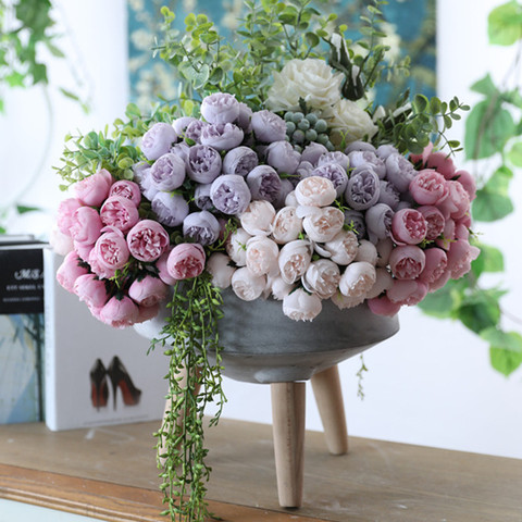 Flores artificiales de seda de peonías de lujo para decoración de jardín y hogar, flores artificiales ► Foto 1/3