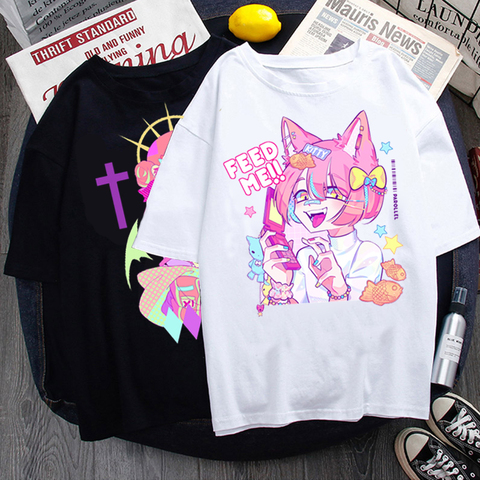 Camiseta gótica de manga corta para mujer, Top Harajuku con estampado negro, ropa urbana gótica, Kawaii y2k ► Foto 1/6