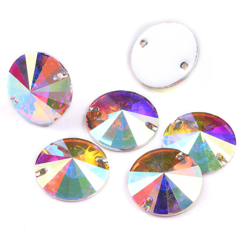 Rivoli-diamantes de imitación redondos de resina AB para coser, accesorios de ropa para manualidades, B2600 ► Foto 1/5