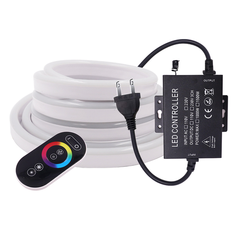 Luz de neón LED cinta LED RGB Flexible de 220V con Control remoto completamente táctil 5050 120 LEDs señal de neón impermeable Lámpara de cuerda EU ► Foto 1/6