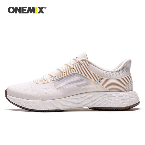 ONEMIX-Zapatillas de correr para hombre y mujer, calzado para entrenar, tenis, caminar, malla transpirable, color blanco marfil ► Foto 1/6