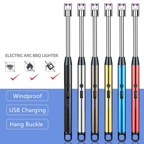 Mecheros de arco de estufa de Gas para cocina, mechero eléctrico de Plasma único, USB, a prueba de viento, sin llama, con gancho para barbacoa al aire libre, novedad ► Foto 1/6