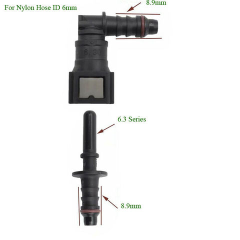 Codo de 90 grados, Conector de liberación rápida de línea de combustible de 6,3mm, manguera de nailon ID de 6mm(1/4 