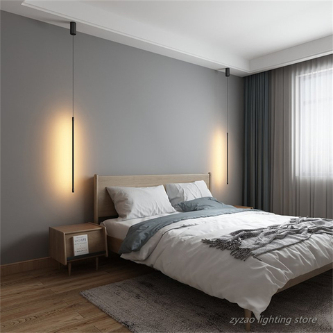 Moderno dormitorio cabecera Led colgante luces salón Pared de TV decoración lámparas colgantes LED línea geométrica de luz colgante Accesorios ► Foto 1/6