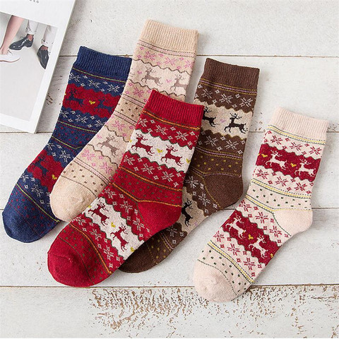 ¡Gran oferta! Las mujeres calcetines de Año Nuevo Otoño-Invierno Caliente lana calcetín cómodo Navidad calcetín con animal para dama chicas la Navidad, Ginebra, chocolate, vino, si puede leer esto traer vino de ► Foto 1/6