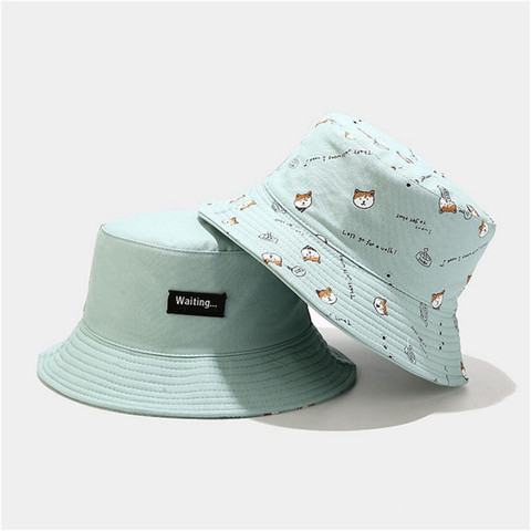 LDSLYJR de algodón de doble cara de perro de dibujos animados de impresión sombrero de cubo sombrero de pescador de viaje al aire libre sombrero para el sol gorra sombreros para hombres y mujeres 261 ► Foto 1/6