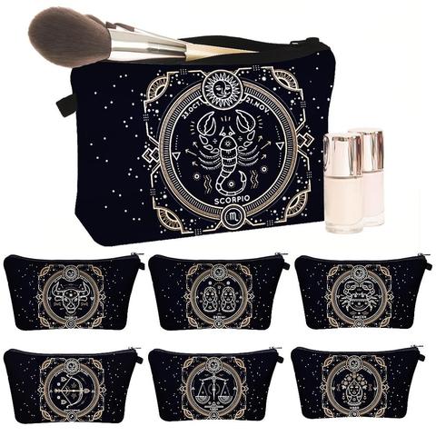 Bolsa de aseo personalizada para maquillaje, bolso de aseo exclusivo del zodiaco negro misterioso, para viaje ► Foto 1/6