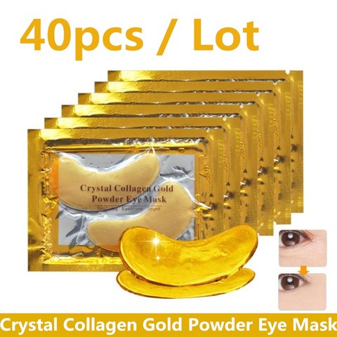 Parches de colágeno para el cuidado de la piel de los ojos, mascarilla de ojos con polvo dorado de cristal, antienvejecimiento, ojeras, belleza acné, 40 Uds. ► Foto 1/6