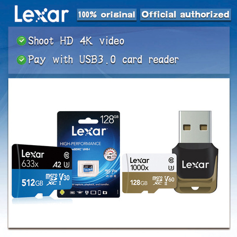 Lexar sd micro tarjeta 633x1000x32 GB 64GB 128GB 256GB 512GB tarjeta de memoria Class 10 carta TF tarjeta para 1080p full-HD 3D y vídeo 4K ► Foto 1/6