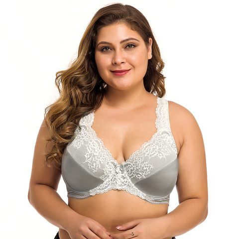 De talla grande sujetador Lager pecho encaje bordado Minimizer sujetador Sexy mujer Bralette con varillas sujetador superior DDD F FF G Copa H ► Foto 1/6