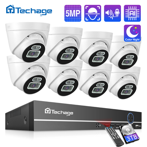 Techage-Cámara de videovigilancia de 5MP, de 8 canales POE NVR, cúpula de detección facial IA, interior, Audio bidireccional, sistema de seguridad nocturna recorderColor ► Foto 1/6