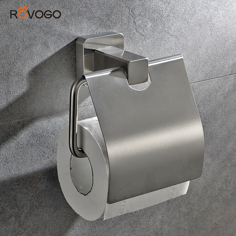 ROVOGO-soporte para papel higiénico, portarrollos de papel higiénico de acero inoxidable con cubierta impermeable montada en la pared ► Foto 1/6