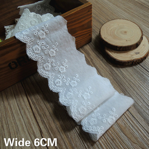 Cinta de encaje de flores bordadas de algodón de 6CM de ancho, cinta de guipur para vestido blanco y Beige, ropa, cuello de costura, embellecedor hecho a mano, Material de encaje ► Foto 1/3