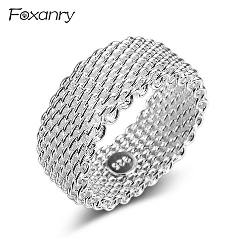 Foxanry-anillos de plata de ley 925 hechos a mano para mujeres y parejas, anillos creativos de tejido geométrico, regalos de joyería para fiesta, gran oferta ► Foto 1/5