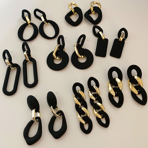 S925 aguja de moda pendientes colgantes, joyería nueva de resina de diseño chapado en oro mate negro pendientes para las mujeres dama regalos de fiesta ► Foto 1/6